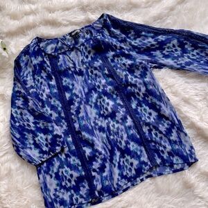 Express Blue Swirls Lace Shirt Top Blouse